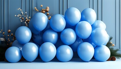 Festive blue balloons floating against a vibrant blue backdrop for minimalist celebration vibes