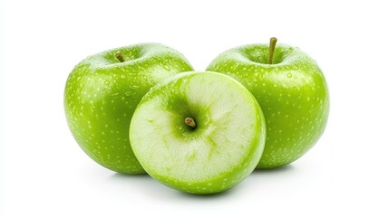 Fresh green apples, vibrant and crisp, perfect for healthy snacking or culinary creations. Ideal for food photography and recipes.