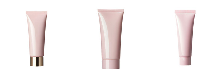 Elegant pink tubes designed for skincare or cosmetic products, showcasing modern packaging and minimalist aesthetics..isolated on transparent or white background, png