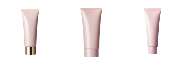 Elegant pink tubes designed for skincare or cosmetic products, showcasing modern packaging and minimalist aesthetics..isolated on transparent or white background, png