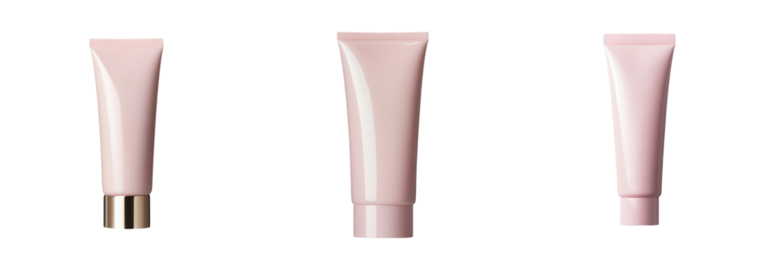 Elegant pink tubes designed for skincare or cosmetic products, showcasing modern packaging and minimalist aesthetics..isolated on transparent or white background, png