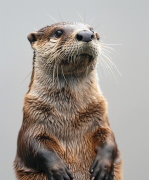 Close-up of a wet otter looking up