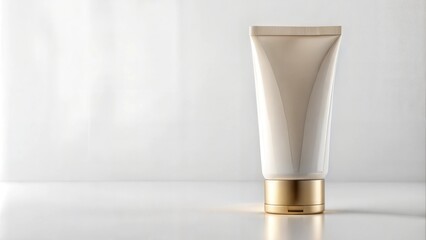 Elegant cosmetic tube, minimalist mood, skincare product on white background, copy space