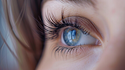 Fototapeta premium Extreme Close-Up of Blue Eye with Long Eyelashes