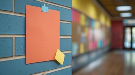 A close-up of a school assembly invitation or poster on a bulletin board, with a minimalist background and plenty of copy space for event information.