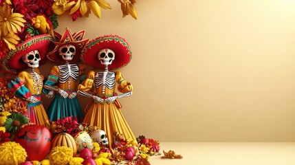 Naklejka premium Day of the Dead Skeletons with Copy Space.