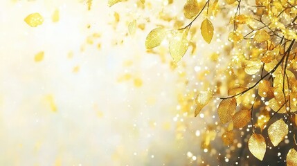 Obraz premium Golden Autumn Leaves Branch with Bokeh Background