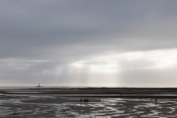 Sunset over the Sénequet-lighthouse or the Channel on Cotentin peninsula, Manche, France