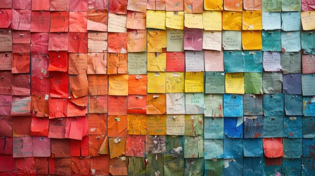 A detailed view of a parent-teacher meeting feedback board or wall with comments and suggestions, featuring a clean background and lots of copy space for feedback highlights.