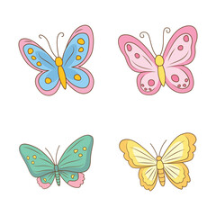 Collection of Cute Colorful Butterfly Insect Animal Flying Flapping Wings