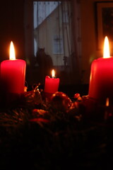 Bright Advent wreath with red candles