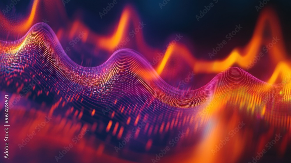 Poster abstract representation of sound waves with vibrant colors and flowing patterns.