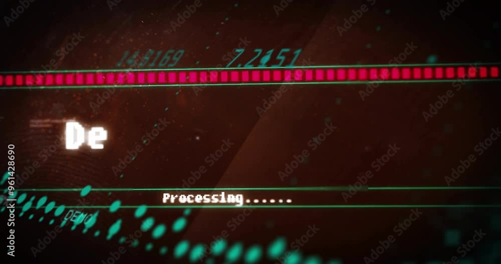  processing text and numerical data over digital animation with red progress bar