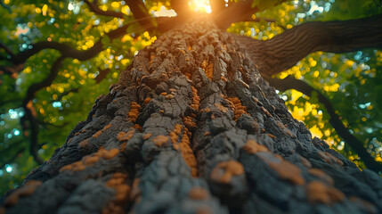 Obraz premium Close Up of a Tree Trunk with Bokeh Background, 3D Illustration