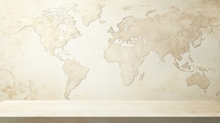 World Map Background with Empty Tabletop