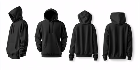 Classic black hoodie displayed from multiple angles, showcasing its style for casual wear, ideal for everyday comfort in various settings