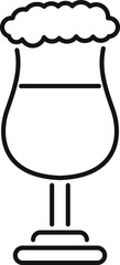 Black linear pictogram of a beer glass full of fresh foamy drink isolated on white background