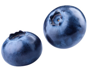 Falling blueberry berries on transparent
