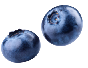 Falling blueberry berries on transparent