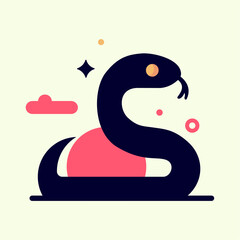 Abstract snake silhouette. Boho and pagan style. Sun and cloud elements. Isolated colorful serpent in flat style for logo or icon.