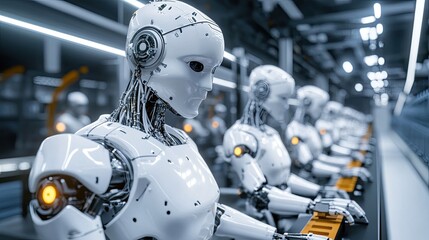 Fototapeta premium Modern Factories with AI-Powered Robotic Assembly Lines: A New Economic Revolution.