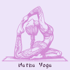 Vector illustration, Line art of yoga poses, simple line style, elegant and sophisticated silhouettes, black outlines on a white background