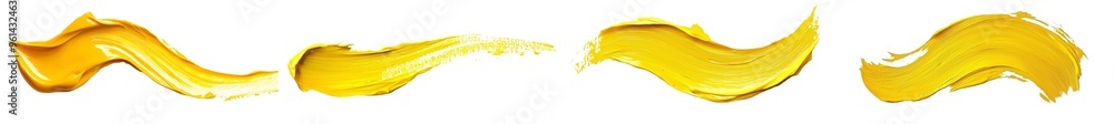 Wall mural Acrylic paint background banner - Abstract strokes and blobs of yellow paint, isolated on a white background