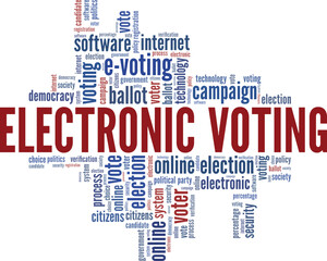 Electronic Voting, e-voting word cloud conceptual design isolated on white background.