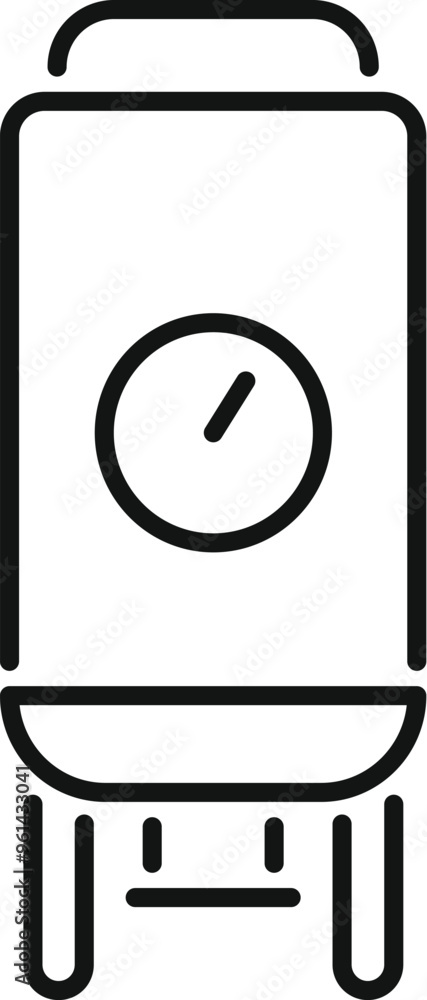 Poster water heater installing showing thermostat control icon, outline style