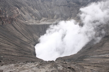 bromo volcano with sulfuric smoke