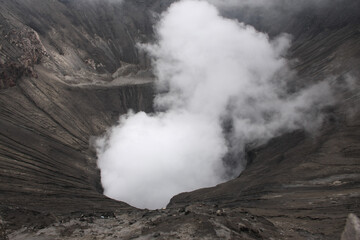 bromo volcano with sulfuric smoke