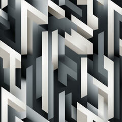Geometric shapes forming a seamless pattern, black and white, minimalistic