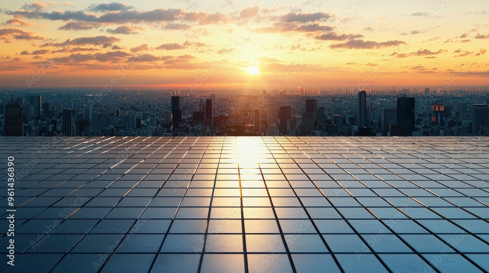 Wall mural Cityscape Sunset Over Modern Building Rooftop