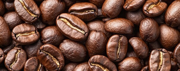 Fototapeta premium A detailed close-up of freshly ground coffee beans, showcasing the contrast between the smooth bean exterior and the rough texture of the grounds