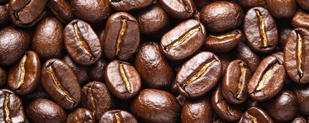 Fototapeta premium A detailed close-up of freshly ground coffee beans, showcasing the contrast between the smooth bean exterior and the rough texture of the grounds