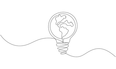 Vector continuous one simple single abstract line drawing of Earth hour isolated on white background