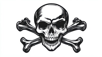 Fototapeta premium Pirate Skull and Crossbones Symbol in Black on White Background - Large Image