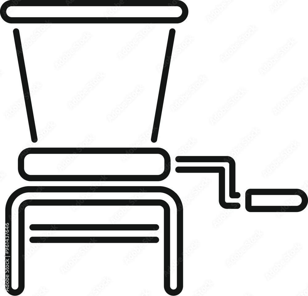 Poster simple vector illustration of a manual meat grinder machine with handle for mincing beef isolated on