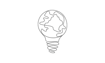 Vector continuous one simple single abstract line drawing of Earth hour isolated on white background