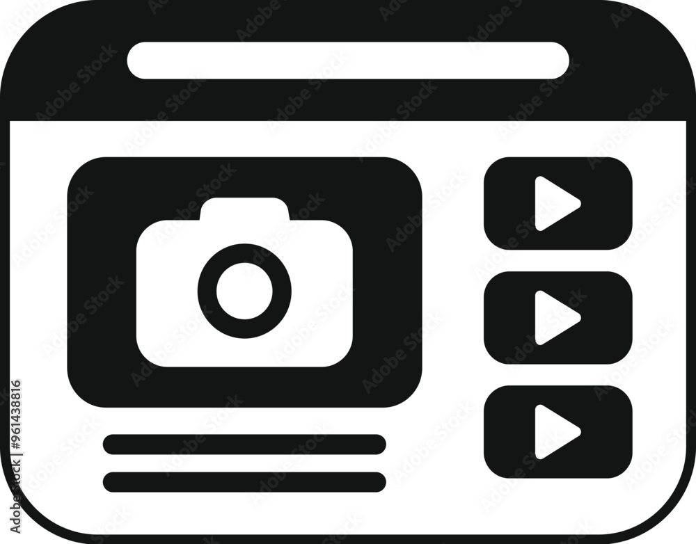 Poster black and white icon of a multimedia content creation app interface for streaming platforms, allowin