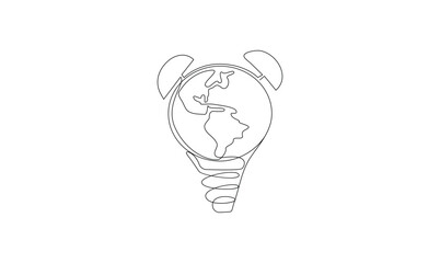 Vector continuous one simple single abstract line drawing of Earth hour isolated on white background