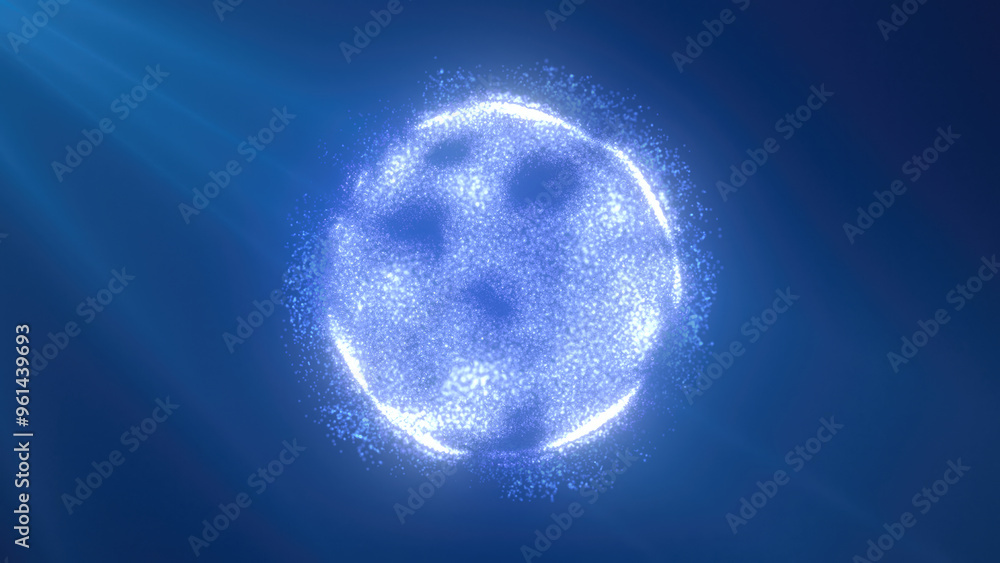 Poster a glowing blue energy sphere with dynamic textures and swirling patterns, emitting a futuristic and 