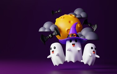 Ghost 3D Illustration, Halloween Character Render for Spooky Themes
