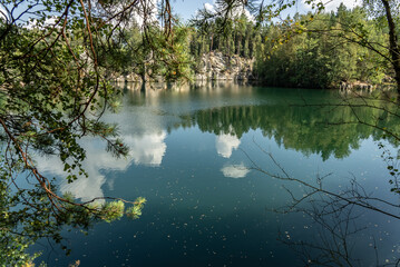 National Park of Adrspach Teplice rocks. Beautiful limestone sandstones rocks in Adrspach, Czech Republic. Adrspach Teplice Rocks mountain range in Central Sudetes part of the Table Mountains.