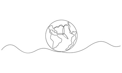 Vector continuous one simple single abstract line drawing of Earth hour isolated on white background