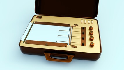 A 3D rendering of an antique polygraph machine, isolated on a white background.