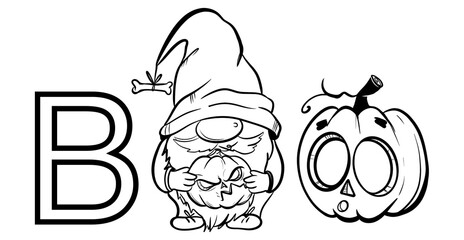 Halloween crew gnomes. Hand draw illustration for sublimation t-shirt, pillow, mug. line art illustration, black and white sketch. Print for poster, postcard, notebooks, color book for kids