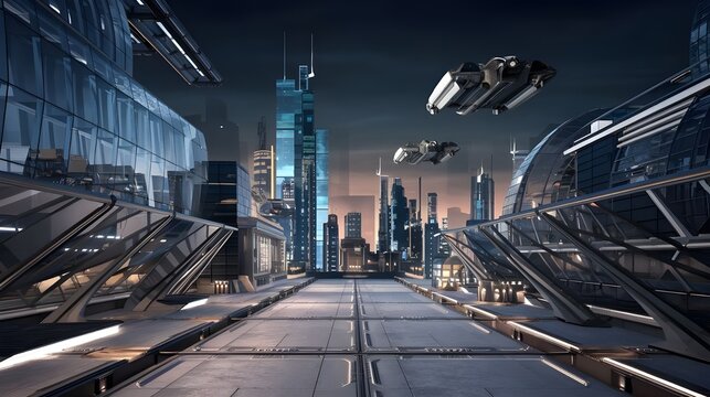 A digital background with a futuristic cityscape, where the buildings are made of glass and steel. technological processes, digital storages, science
