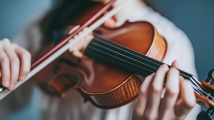 Fototapeta premium A close-up of hands playing a violin, showcasing the artistry and passion of music performance with a blurred background.