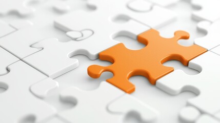Obraz premium Orange Puzzle Piece Completing White Jigsaw